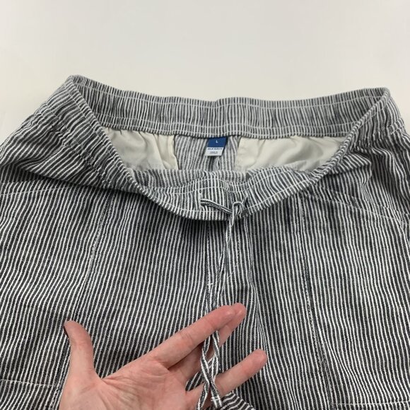 Old Navy Blue Striped Linen Blend High Rise Pull On Ankle Pant L - Picture 3 of 7